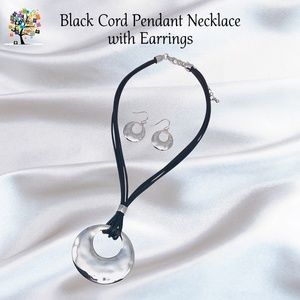 Pendant Necklace Black Cords Statement Piece with Matching Earrings